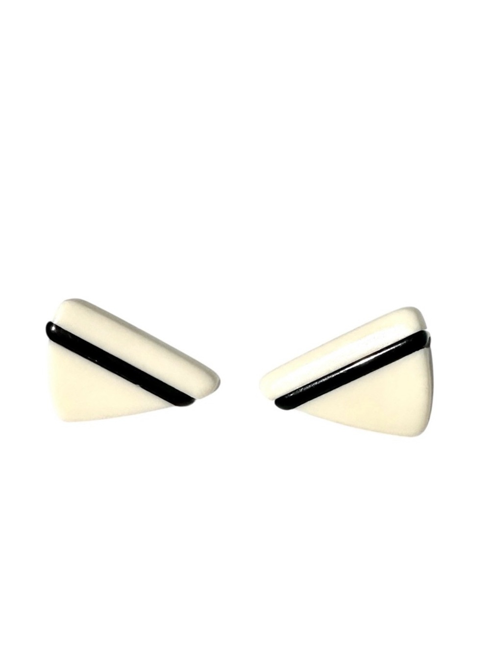 Vintage Avon Geometric Ivory Black Triangular Lucite Color Waves Pierced Earring